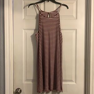 Dark red/ white striped halter dress